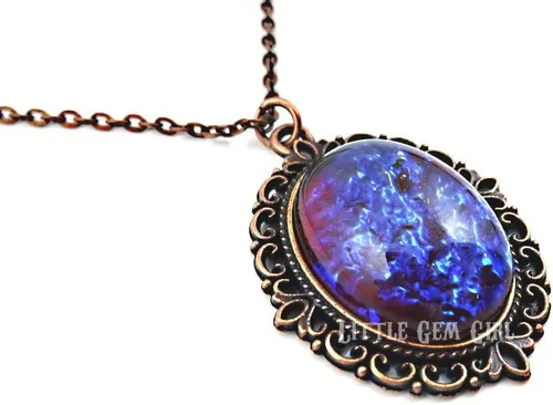Miniatura 5 de Collar con colgante de amuleto de cristal checo de ópalo mexicano sintético, aliento de dragón, plata, cobre o bronce, piedra de 0.709x0.984 in