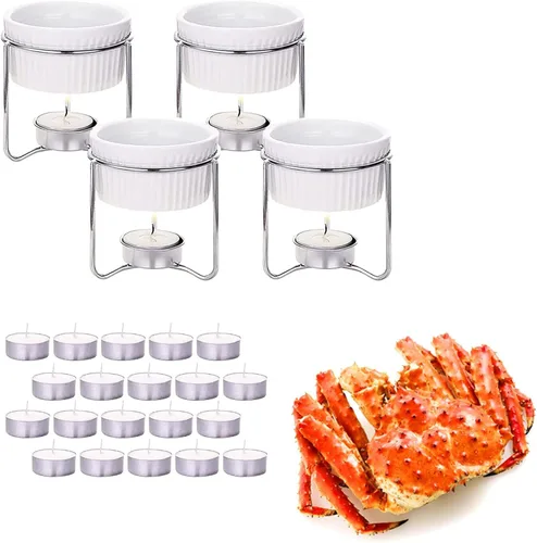 Luvan 4 calentadores de mantequilla, calentadores de mantequilla para mariscos con 20 velas de candelita, juego de calentador de mantequilla de