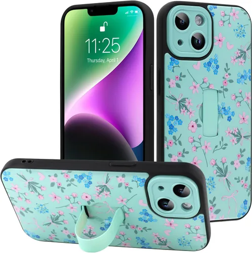 Miniatura 141 de Funda diseñada para iPhone 17 Pro Max con soporte plegable y correa para dedos, bonito patrón de lazo de corazón de flor rosa para mujeres y niñas