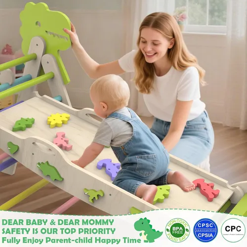 Miniatura 8 de Conjunto de Triángulo Pikler con Cojín, 12 en 1 Juguetes Montessori para Niños Pequeños Gimnasio de Escalada Interior para Bebés Conjunto