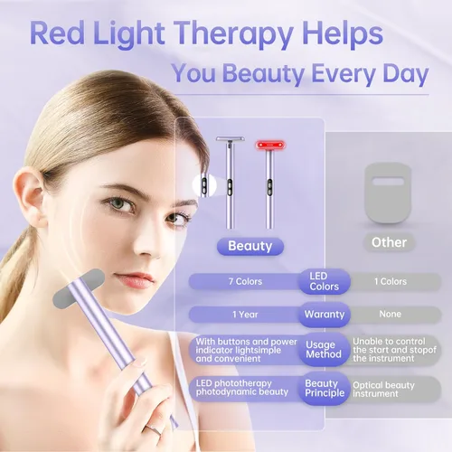 Miniatura 7 de Terapia de luz roja, terapia de luz facial LED, 7 colores, varita de belleza para ojos, masajeador facial rojo para cuidado de la piel y herramienta