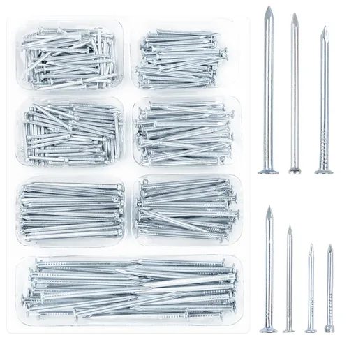 Kit de clavos de ferretería de 400 piezas, clavos para colgar cuadros, galvanizados, clavos pequeños para colgar cuadros, surtido de 7 tamaños para
