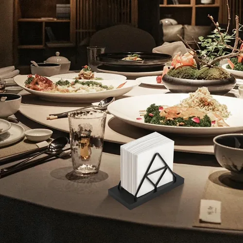 Miniatura 4 de Servilletero, forma triangular de alambre de metal y soporte de toalla de papel de madera, servilletero para mesa, dispensador de servilletas