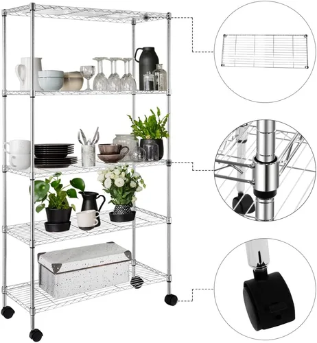 Miniatura 4 de Karl home Estantería de alambre con ruedas, estantes ajustables, estante de almacenamiento de metal para cocina, baño, garaje, despensa, armario