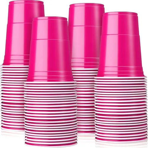 Miniatura 11 de Mimorou - Paquete de 200 vasos de plástico de 16 onzas desechables para fiestas, graduaciones, bodas, apilables, resistentes para barbacoa, Rojo