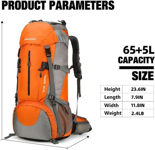 Miniatura 5 de Mochila de 70 L para Camping, Senderismo, Escalada al Aire Libre con Funda Impermeable para Lluvia Naranja
