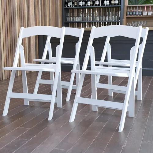 EMMA + OLIVER Juego de 4 sillas plegables de resina ligera en color blanco, cómoda silla de capacidad de peso de 800 libras