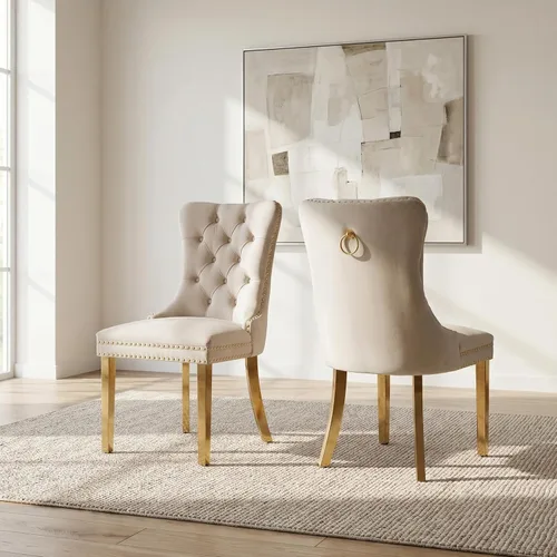 Miniatura 60 de OVENTA Juego de 4 sillas de comedor modernas tapizadas copetudas, terciopelo negro y gris y cuero con patas de madera maciza, sillas de cocina
