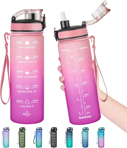 Miniatura 14 de Enerbone Botella de Agua, A Prueba de Fugas Sin BPA y Tóxicos, Botella de Agua Motivacional con Horarios para Beber y Pajita, Botella de Agua