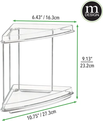 Miniatura 3 de mDesign Organizador de estante de esquina independiente de acero y plástico con almacenamiento de 2 niveles para baño, tocador, gabinete, mostrador