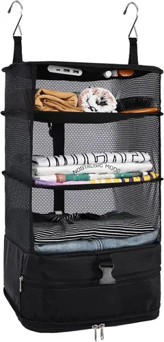Miniatura 33 de Surblue Bolsa de Almacenamiento Colgante para Armario Plegable de 3 Estantes de Tela Oxford Lavable con 2 Ganchos