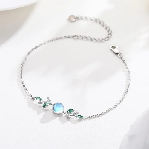 Miniatura 2 de ConBo Moonstone Leaf Bracelet S925 Sterling Silver Leaf Moonstone Jewelry Gift for Mother Mom Wife Moonstone Bracelet for Women Girls Birthday