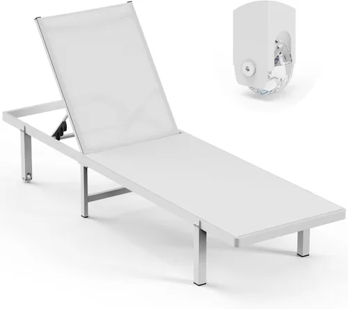 Miniatura 17 de Sillas de Descanso para Piscina, Tumbona al Aire Libre con Ruedas y Reclinable de 5 Posiciones -Fácil de Mover- Silla de Descanso de Aluminio