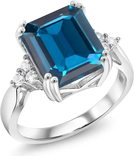 Miniatura 47 de Gem Stone King Anillo de compromiso con piedra natal de 5-10 quilates para mujer, plata de ley 925, corte esmeralda de 0.47 x 0.394 pulgadas, anillo
