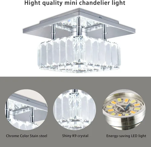 Miniatura 8 de CLAIRDAI Lámpara de techo de cristal cuadrada de montaje empotrado, lámpara de techo LED moderna para cocina, pasillo, vestíbulo, sala de estar