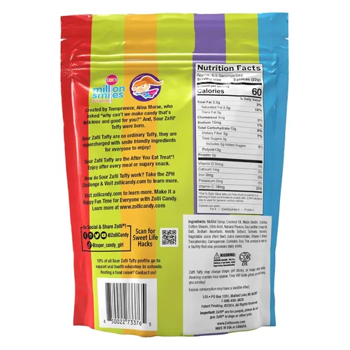 Miniatura 2 de Zollipops Zaffi Taffy Sour en varios sabores agrios, sandía, manzana verde, frambuesa azul y uva, bolsa de 5 onzas