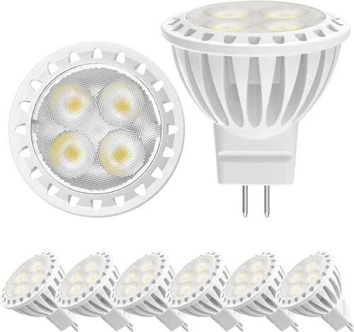 Paquete de 6 bombillas LED MR11 de 3W - Luz blanca diurna de 6000K, base de dos pines GU4, foco de bajo voltaje de 12V, no regulable, reemplazo