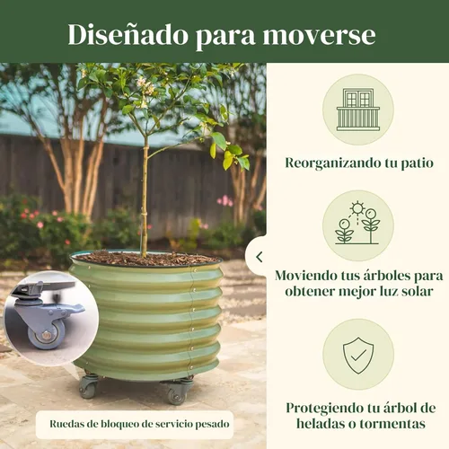 Miniatura 2 de Maceta de metal rodante para árboles cítricos Gen 2, maceta redonda grande con riego automático para cultivar árboles, tomates, plantas y flores al
