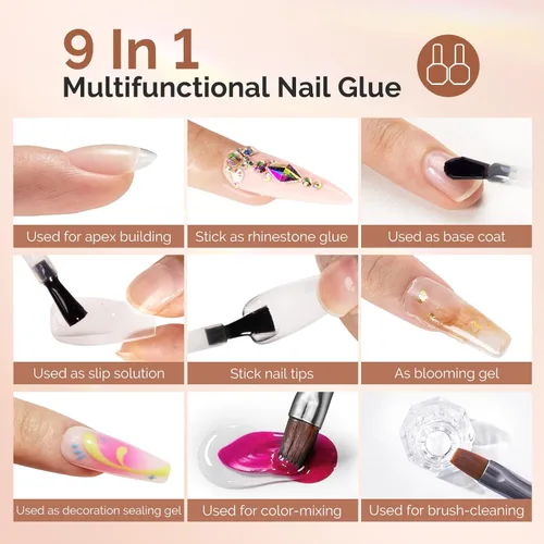 Miniatura 2 de MelodySusie Pegamento de uñas de gel 9 en 1 sin TPO para puntas de uñas postizas, 2 unidades de 0.5 fl oz de luz UV de larga duración requerida