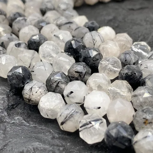 Miniatura 2 de ABCGEMS - Cuentas brasileñas de cuarzo rutilado negro (técnica avanzada de incisión de estrellas para una dispersión óptima de la luz y brillo)
