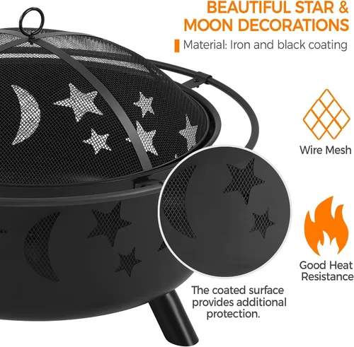 Miniatura 6 de Yaheetech Hoguera de 30 pulgadas para chimenea exterior de leña al aire libre con pantalla de chispas, póquer para hoguera, patio, jardín, picnic