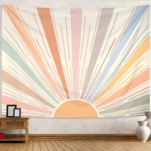 Miniatura 7 de Kanuyee Tapiz Bohemio de Sol para Colgar en la Pared, Tapices Vintage de Amanecer Estético con Rayas Abstractas Retro de los Años 70 para Abstracto