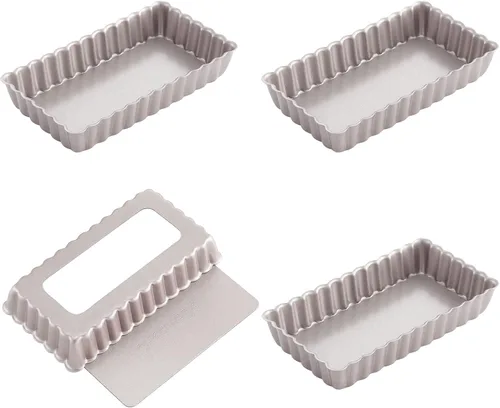 CHEFMADE Juego de mini sartenes rectangulares de 2 x 4 pulgadas, 4 piezas con parte inferior suelta extraíble, antiadherente, oblongo para hornear