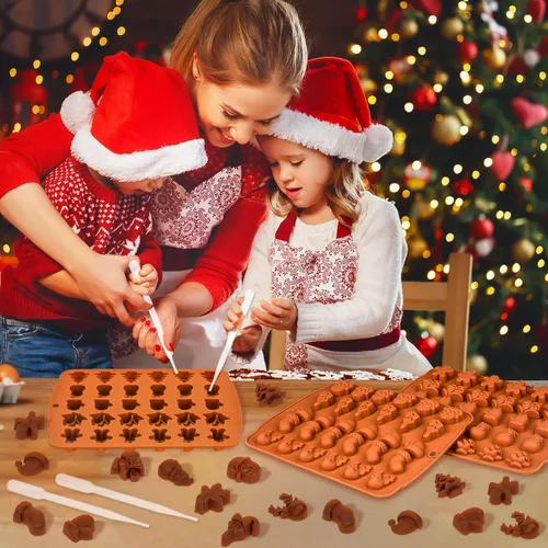 Miniatura 7 de Moldes de silicona para chocolate de Navidad, 2 moldes de silicona reutilizables para chocolate, molde de Navidad para hornear con patrones de alce