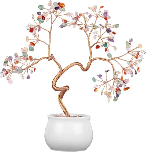 Miniatura 11 de Rockcloud Árbol de dinero de cristal curativo de aguamarina de 6.5 pulgadas, bonsái Fengshui con base de cerámica para buena suerte, riqueza
