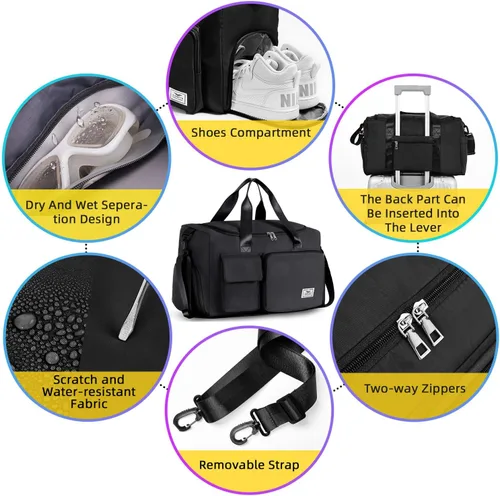 Miniatura 5 de FIORETTO - Bolsa de deporte para mujer con compartimento para zapatos, capacidad de 37 litros, ideal para viajes, gimnasio, deportes, fines de semana
