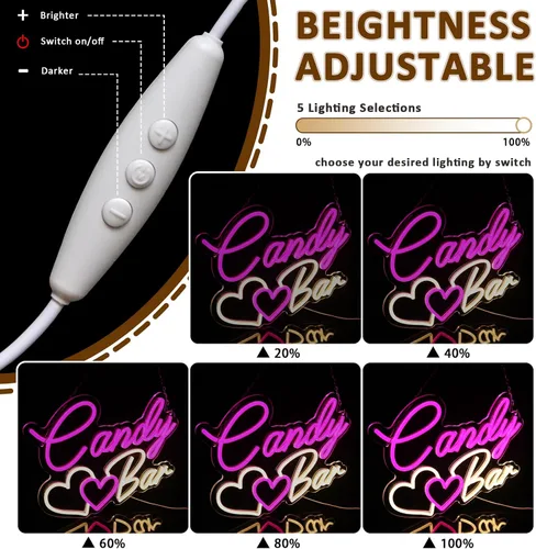 Miniatura 3 de Letrero de neón de barra de caramelo para decoración de pared, letreros LED de 15.4 x 11.8 pulgadas para negocios, luces de neón regulables por USB