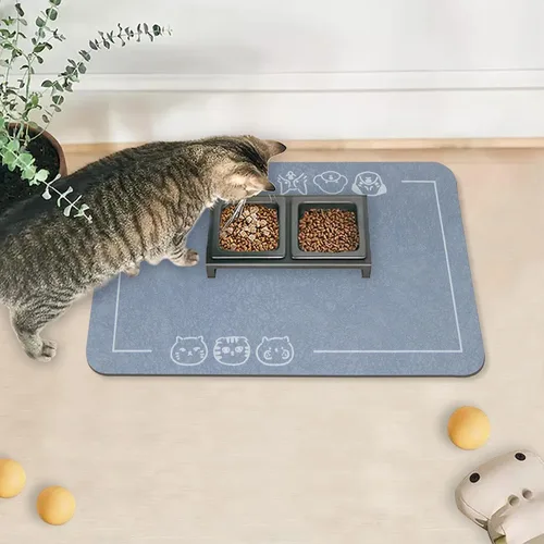 Miniatura 26 de YCT Alfombrilla de comida y agua para gatos para mascotas - Alfombrilla antideslizante súper absorbente para cuenco de perro con múltiples logotipos