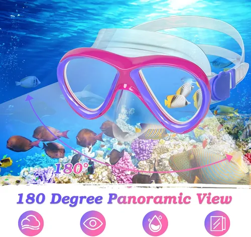 Miniatura 3 de Snorkeling Gear for Kids Ages 5-15, 4 in 1 Mask Fins Snorkel Set with HD Tempered Glass Panoramic View Anti-Fog Mask, Dry Top Snorkel, Adjustable