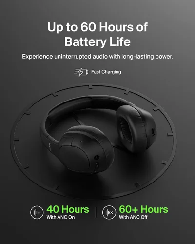 Miniatura 5 de Belkin SoundForm Isolate Bluetooth sobre la oreja - Auriculares híbridos con cancelación de ruido activa - Inalámbricos con 60 horas