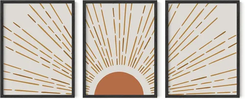 HAUS AND HUES Arte de pared bohemia moderna de mediados de siglo - Arte boho, neutro, decoración de pared con sol (Marco negro, 12x16)