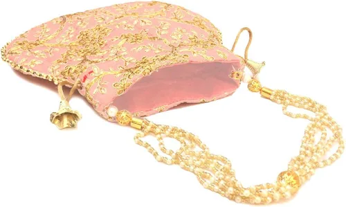 Miniatura 3 de Bolso de mano de seda bordado de diseño étnico indio para mujer