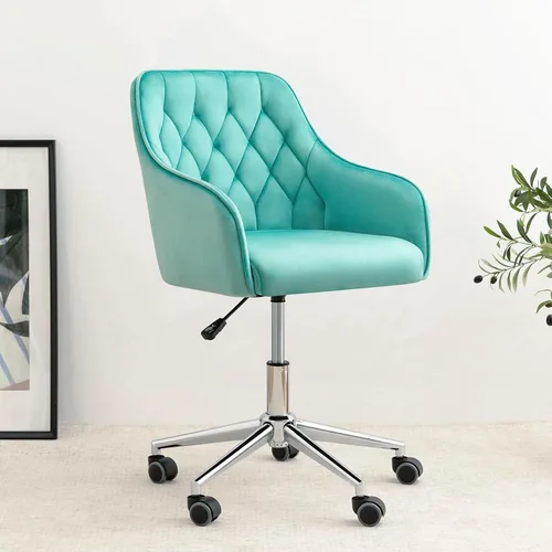 Miniatura 14 de VANSPACE Silla de escritorio de terciopelo para maquillaje con ruedas y respaldo, silla de oficina en casa, silla giratoria ajustable para Rosa