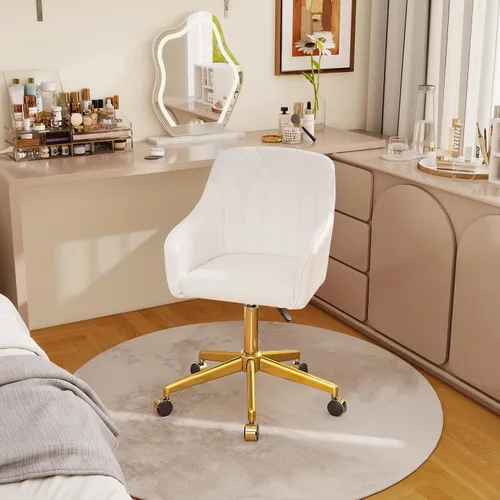 Miniatura 2 de VECELO Silla de escritorio moderna de PU giratoria para oficina en casa con respaldo y ruedas rodantes, altura de asiento ajustable para niñas