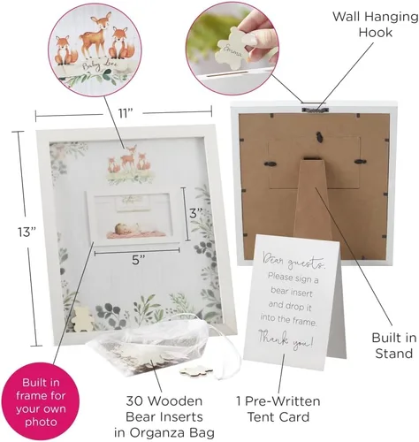Miniatura 6 de Kate Aspen Woodland, tamaño único, libro de invitados de baby shower alternativo con inserciones de oso de peluche de madera
