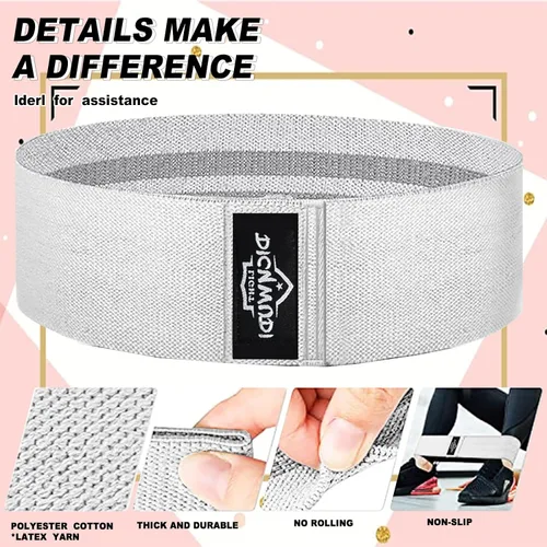 Miniatura 2 de DICYWUDI Bandas de resistencia de tela para entrenamiento, paquete de 6 bandas de ejercicio antideslizantes para mujeres y hombres, bandas de tela
