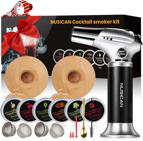Kit de ahumador de cócteles con antorcha, virutas de madera de 6 sabores para whisky y bourbon, kit de ahumador Old Fashioned para cóctel infundido,