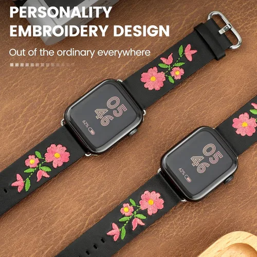 Miniatura 2 de Correas de reloj de cuero para Apple Watch de 1.732 in 1.496 in 1.575 in 1.614 in 1.654 in 1.772 in 1.929 in Personalidad bordado elegante pulseras