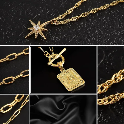 Miniatura 7 de MJartoria Collares con inicial en capas para mujer, a la moda, chapado en oro de 14 quilates, gargantilla de estrella simple, collar con dije