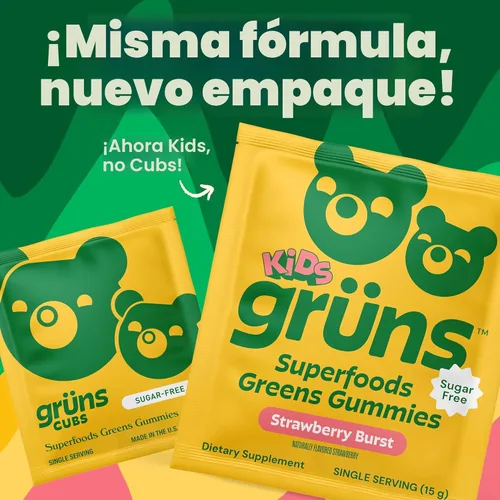 Miniatura 2 de Gruns Multivitamínico para niños, sin azúcar, superalimento Super Greens con 20 vitaminas y minerales, alfalfa, espirulina, clorella, fibra