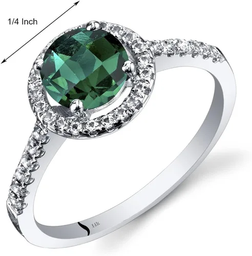 Miniatura 3 de Peora Anillo de esmeralda creado para mujer de oro blanco de 14 quilates con topacio blanco auténtico, forma redonda de 1 quilate de 0.18 pulgadas