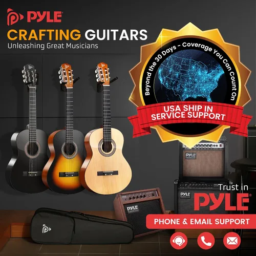 Miniatura 7 de Kit de guitarra acústica para principiantes Pyle, tamaño junior 3/4, instrumento completamente de madera con kit completo de accesorios, púas