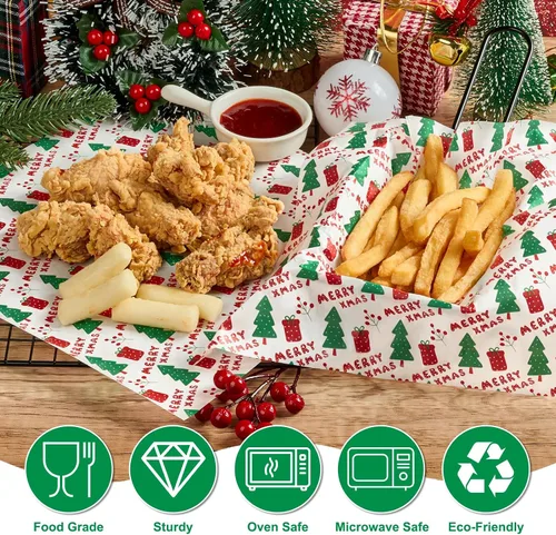 Miniatura 3 de Ocmoiy 100 hojas de papel encerado de Navidad de 10 x 10 pulgadas, papel de regalo para sándwich, pergamino decorativo de colores para envolver