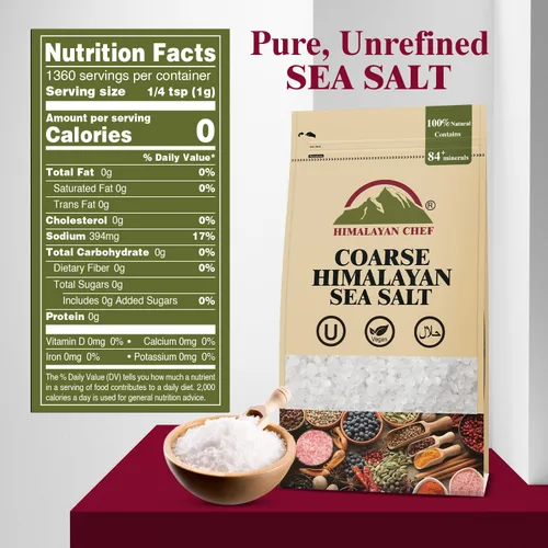 Miniatura 2 de Himalayan Chef Sal marina, granos gruesos, bolsa resellable de 48 onzas – Sal totalmente natural y cosechada a mano sin refinar, sin gluten, sal