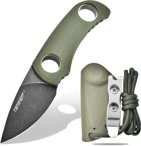 Miniatura 12 de TONIFE Cuchillo de hoja fija de 4.8 cm, cuchillo mini para el cuello con funda Kydex y cordón, cuchillo fijo portátil EDC para supervivencia al aire