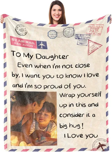 Miniatura 16 de UFOORO Manta para hija, manta de forro polar suave con diseño de oso abrazo de oso, regalo sincero de padre a hija, el mejor regalo para hijas